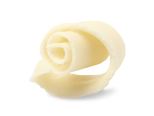 Yummy chocolate curl for decor on white background