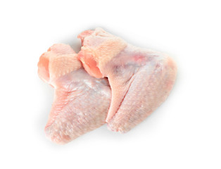 Raw chicken wings on white background, top view. Fresh meat