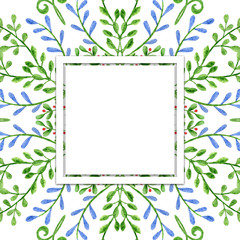 Watercolor frame with leafs and branches. Hand-drawn design