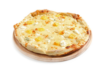 Hot cheese pizza Margherita on white background
