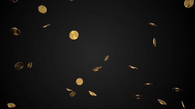 seamless loop of golden dollar coins with alpha. 3d render