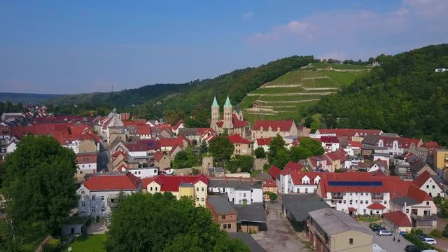 Aerial view of the town of Freyburg, Unstrut, Saxony-Anhalt, Germany