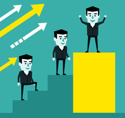 Career growth concept. Successful businessman stands on a growth chart. Business team. Flat style vector illustration