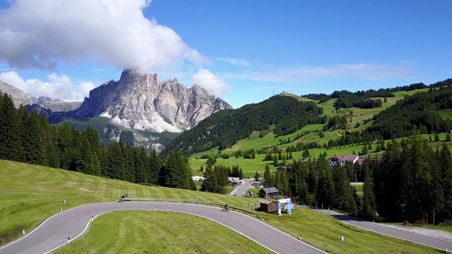 View from above near Corvara, Badia, Province of Belluno, Veneto, Italian Dolomites, Italy, Europe
