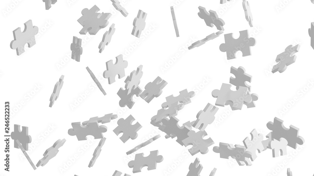 Poster jigsaw puzzle in the air, pattern texture with space in strategy and solution of team business succe