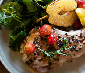 Pork chop with apples food photography recipe idea