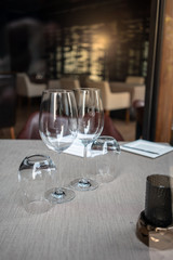 Empty glasses in restaurant or hotel.