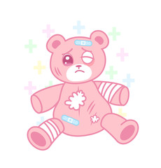 Cute suffering bear with injured body in yami kawaii style