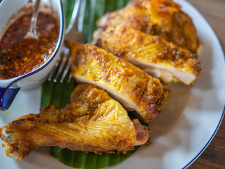 Grilled chicken with Thai style dipping spicy sauce