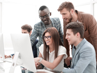 Fototapeta premium Company employees working in software development and designer office