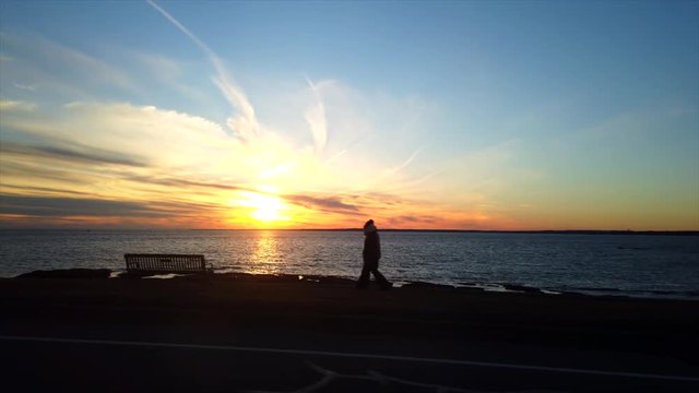 View Of Beautiful Beach Landscape At Sunset, Shot From Moving Vehicle With A Gimbal (4K)