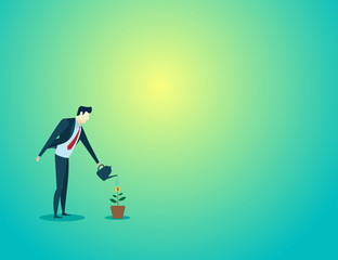 business man illustration concept watering plant growth to goal finance