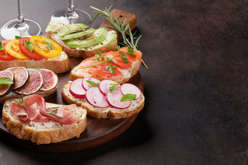 Brushetta or traditional spanish tapas