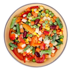 Bowl of mix frozen vegetables for cooking vegetarian dishes, healthy eating concept