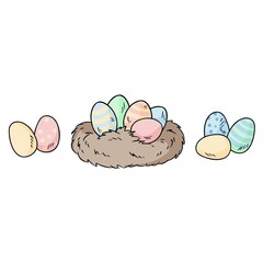 Easter eggs in bird's nest colorful sticker doodle