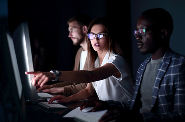 business team working in the office after hours