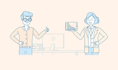 Business people teamwork. Linear character vector design.