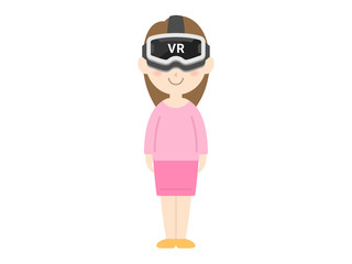 VRゴーグルを装着した女性のイラスト