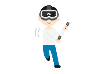 VRゴーグルを装着してゲームをする男性のイラスト