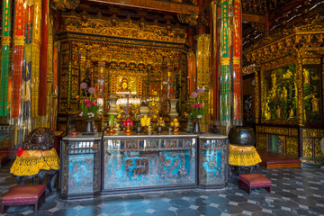 Close up detailed of elaborate architecture of Longshan Temple in Taipei, Taiwan