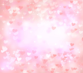 Bright holiday background, Valentine's day, glitter, glow, blurred bokeh background, circles, beautiful, pink, white, love, hearts