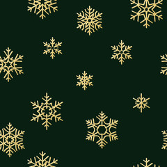 Seamless holiday texture, Christmas pattern with gold snowflakes decoration for textiles, brochure, card. EPS 10