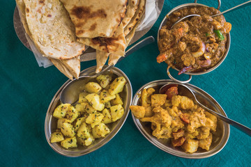 Indian lunch with Nan bread and vegetable curry