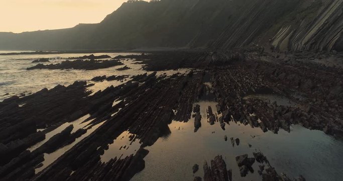 Flysch sedimentary rocks landscape in Zumaia Basque country Spain