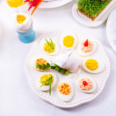 a colorful and festive Easter table decoration