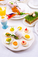 a colorful and festive Easter table decoration