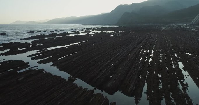 Flysch sedimentary rocks landscape in Zumaia Basque country Spain