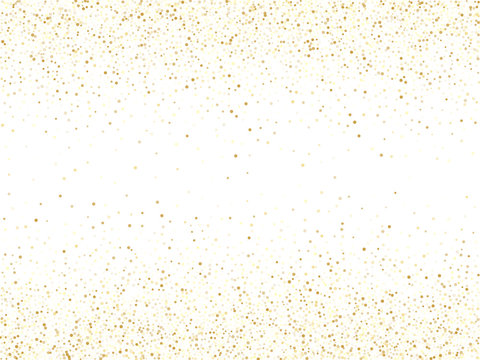 Gold Sparkles Glitter Dust Metallic Confetti On White Vector Background.