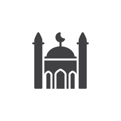 Islamic mosque vector icon. filled flat sign for mobile concept and web design. Mosque building with crescent simple solid icon. Symbol, logo illustration. Pixel perfect vector graphics