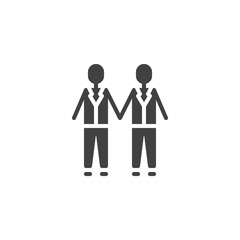 Gay wedding couples holding hands vector icon. filled flat sign for mobile concept and web design. Married men couple simple solid icon. Symbol, logo illustration. Pixel perfect vector graphics