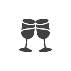 Clinking glasses vector icon. filled flat sign for mobile concept and web design. Cheers champagne glass simple solid icon. Wedding Celebration, toast symbol, logo illustration. Vector graphics