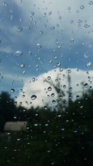 drops of water on the glass. the background is blurred
