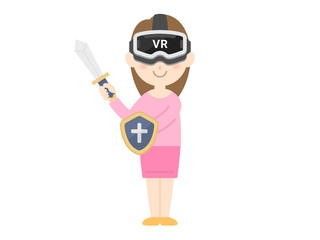 VRゴーグルを装着してゲームをする女性のイラスト