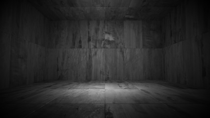 Black and White Dark Empty Grungy Room (3d Illustration)