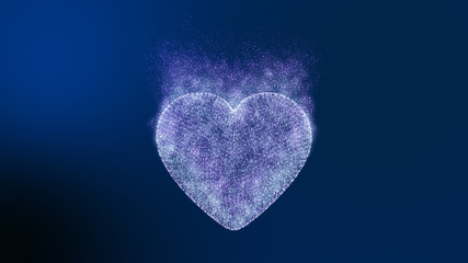 Black background, digital signature with sparkling heart-shaped particles, and areas with depth of field. The particles are pink light lines.