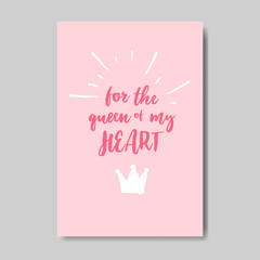 love greeting card happy valentines day concept lettering for the queen of my heart hand drawn doodle style postcard