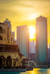 Dubai, UAE - November 28, 2018: Downtown Dubai district. Views of the area near the Dubai Mall.