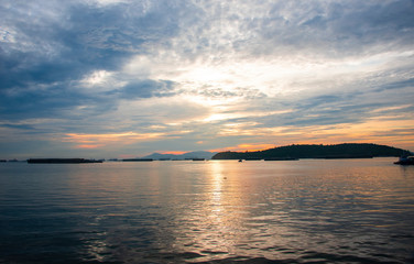 Fototapeta premium Colorful of sunset on sea scape background