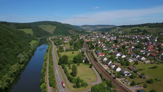 Aerial view of the town of Serrig, Saar Valley, Rhineland-Palatinate, Germany, Europe