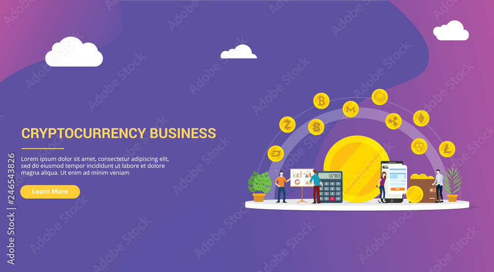 Poster website design page template landing ui ux cryptocurrency business with various kind of option onlin