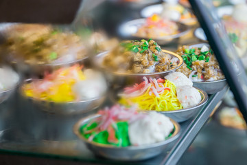 The background of food that is put in a wooden container (dim sum) containing vegetables, pork, flour Used to make, a menu that requires steaming stoves for good taste, delicious to eat 