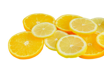 Fototapeta na wymiar citrus slice, oranges and lemons isolated on white background, clipping path