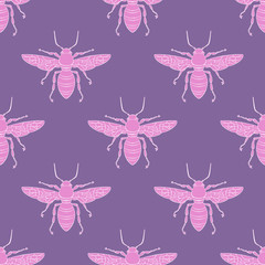 Hand drawing Insect fly Bee wings. seamless pattern