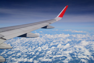Fototapeta na wymiar Aerial view Clouds and sky as seen through window of an aircraft