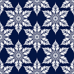 Floral seamless pattern. White flowers on dark blue background