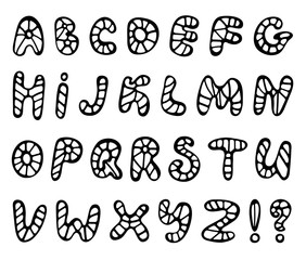 Hand drawn abc vector set isolated on white background. Cute doodle alphabet. Funny rounds letters